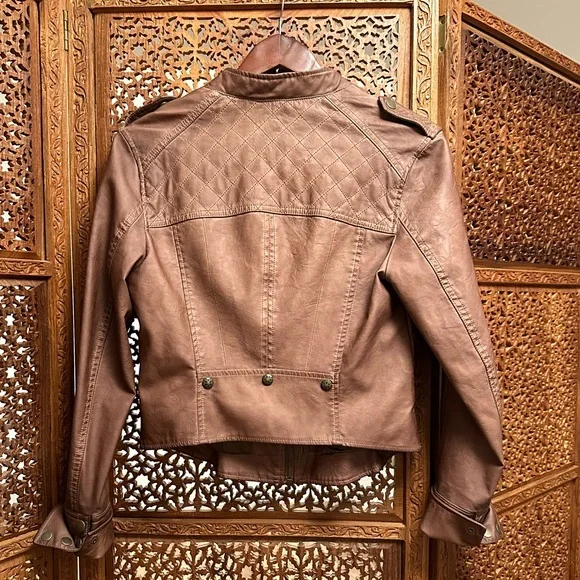 🚺 Anthropologie Hei Hei cognac brown vegan leather jacket - Picture 4 of 15